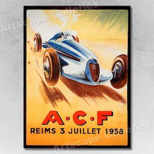 1938 Grand Prix ACF Vintage Style Formula Race Car Poster