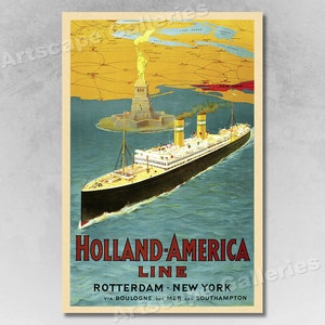 Holland-America Line 1950s Vintage Style Ocean Liner Travel Poster
