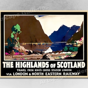 1930s Highlands of Scotland London Railway Vintage Style Travel Poster