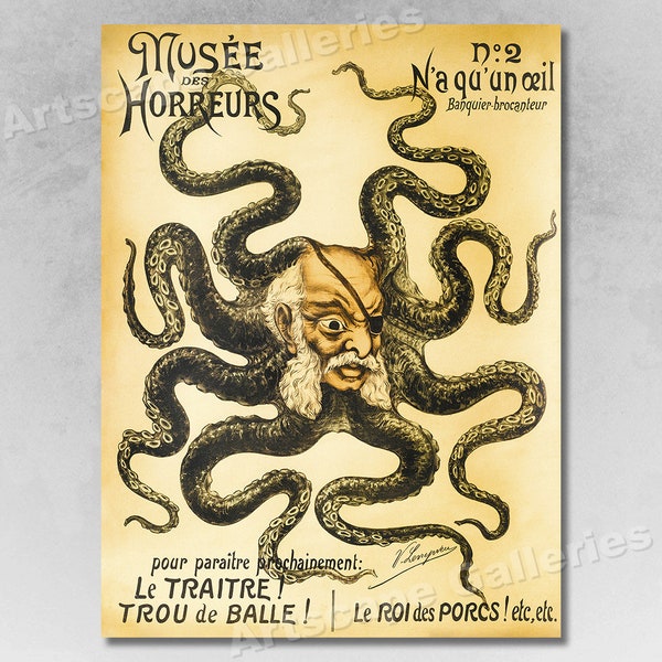 Unusual 1890s Vintage Freak Poster - Musee des Horreurs Octopus Man