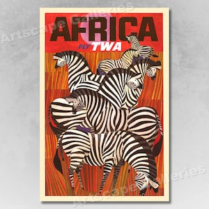 Africa Fly TWA 1960s Vintage Style Airline Travel Poster