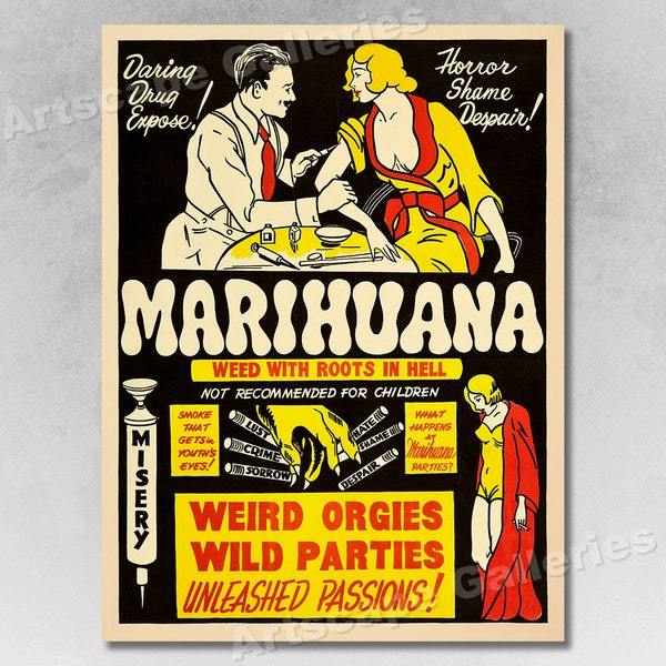 Marijuana 1930s Smoking Reefer Madness Vintage Style Movie Poster