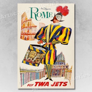 TWA Visit Rome 1960s Vintage Style Air Travel Poster