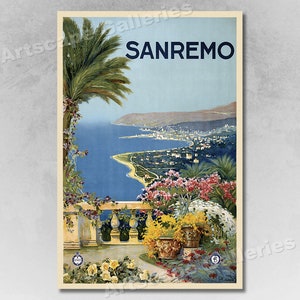 1920s San Remo Italy Vintage Style Italian Seaside Travel Poster