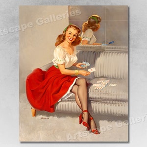 Ace of Hearts Vintage Style Elvgren Pin-Up Girl Solitaire Cards Poster