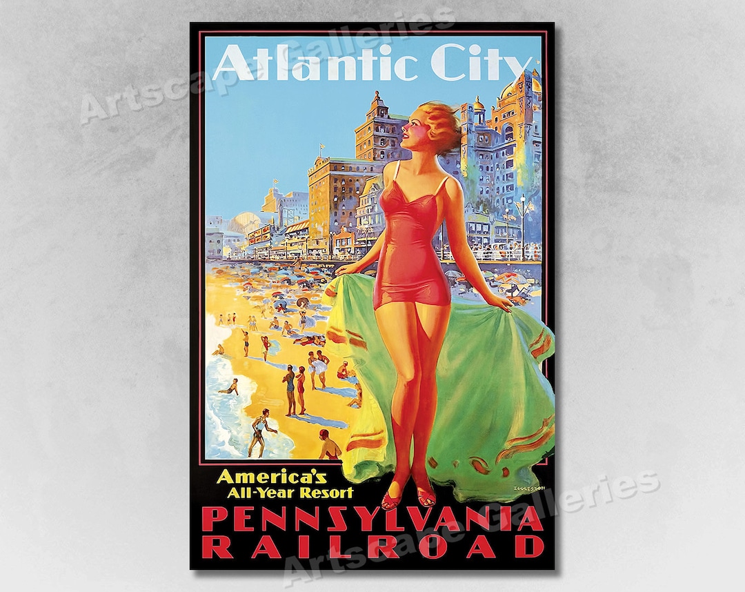 Atlantic City Pennsylvania Railroad 1930s Vintage Style RR Travel ...