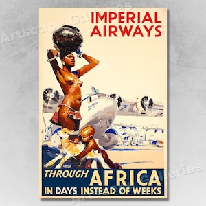 1935 Imperial Airways Through Africa - Vintage Style Airline Travel Poster