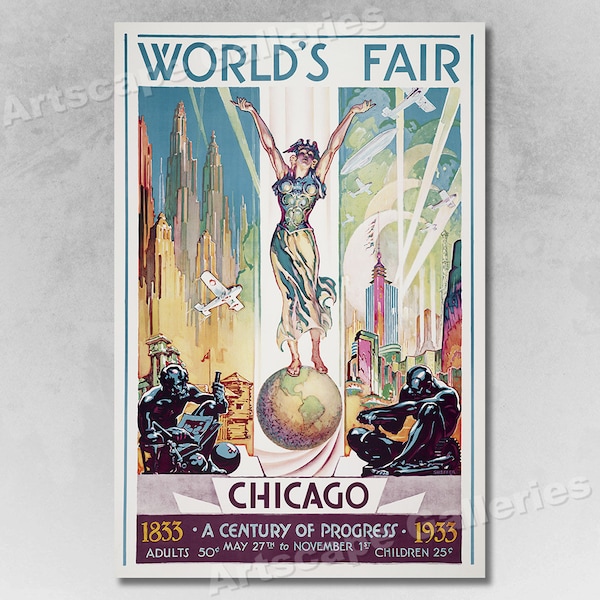 1833-1933 Chicago Worlds Fair A Century of Progress Vintage Travel Poster