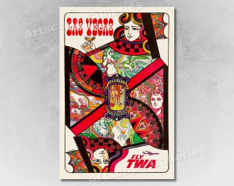 1960s "Las Vegas TWA" Playing Card Vintage Style Travel Poster