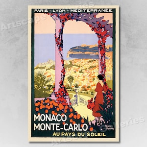 1920s Monaco Monte Carlo Vintage Style Art Deco Travel Poster