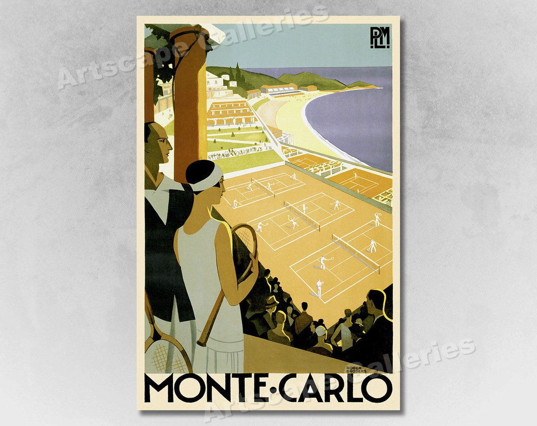 1920s Monte Carlo Tennis Courts Classic Vintage Style Travel Poster 1920s Monte Carlo Tennis Courts Classic Vintage Style Travel Poster