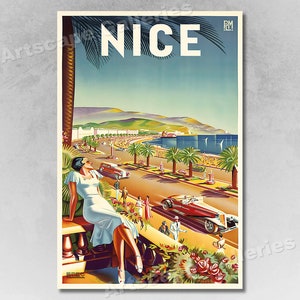 Niza Francia 1930 Estilo vintage Riviera francesa Beach Travel Poster