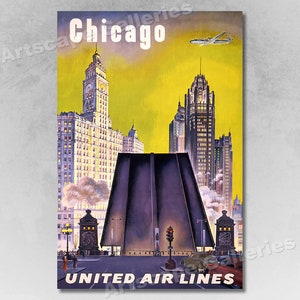 1950s Visit Downtown Chicago Vintage Style Travel Poster