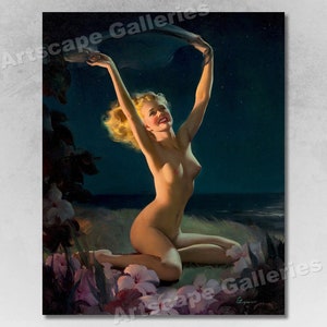 1940's Elvgren Pin-Up Girl Naked on Beach Poster "Gay Nymph"