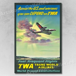 1948 TWA Trans World Airlines Vintage Style Travel Poster