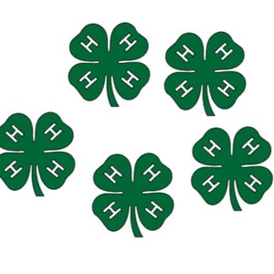 May include: Five green four-leaf clover designs with the letter "H" in each leaf.