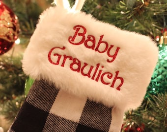 Personalized Mini Christmas Stockings,  Plaid Mini Stocking,  Custom Stocking,