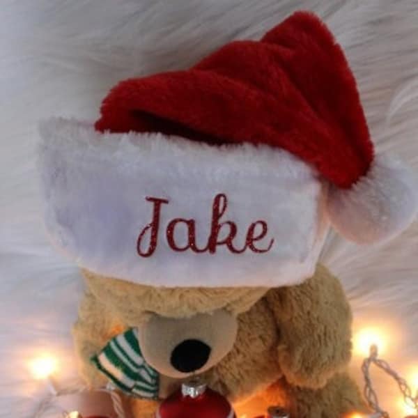 Bonnet de Noel personnalisé, Bonnet en peluche à monogramme, Chapeau de fête de bureau, Bonnet de Noël personnalisé