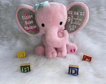 Regalo de anuncio de nacimiento, Nuevo regalo de bebé personalizado, Elefante de estadísticas de nacimiento, Elefante de recuerdo de bebé, Baby Shower, Mamá será regalo