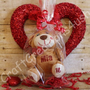 Personalized teddy bear, Valentines personalized plush bear, Pink bear, Personalized Valentines Gifts, Valentines Gifts,