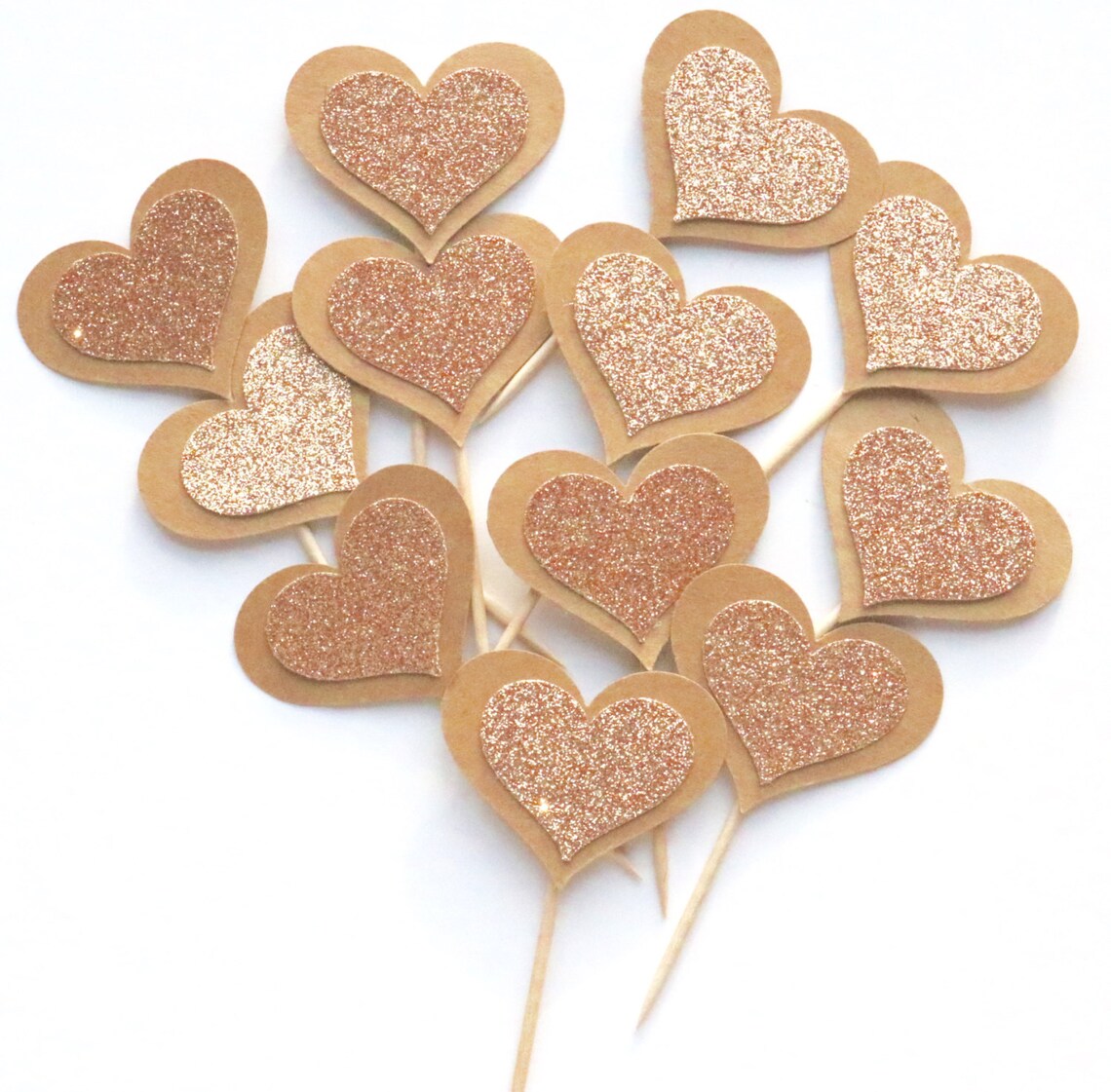 Rose Gold Cupcake Picks Rose Gold Glitter Heart Cupcake Etsy
