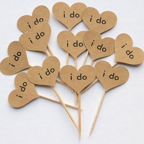 Set of 10 I Do Wedding Cupcake Toppers Kraft With Rustic Etsy