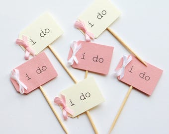 12 i do cupcake toppers, beige with blush pink i do cupcake picks, blush pink i do cupcake toppers, beige and blush cupcakes, cupcake picks
