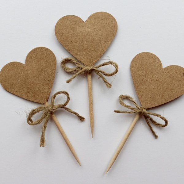 Heart cupcake toppers, rustic wedding cupcake toppers, rustic wedding, cupcake toppers, heart wedding toothpicks, heart picks, heart toppers