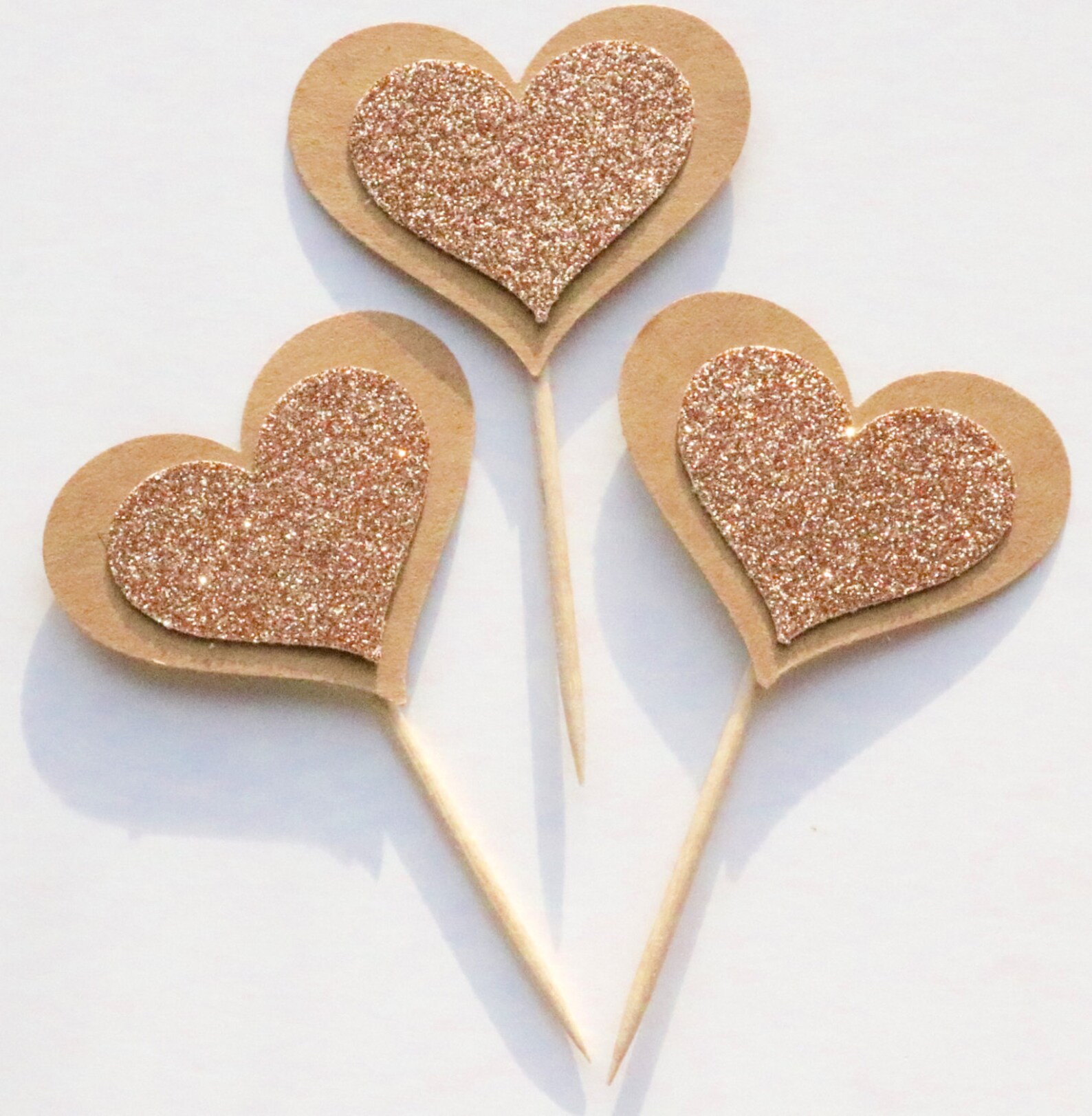 Rose Gold Cupcake Picks Rose Gold Glitter Heart Cupcake Etsy