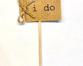 12 i do cupcake toppers, rustic i do cupcake picks, brown i do cupcake toppers with twine bow, brown cupcake picks with bow, rustic wedding