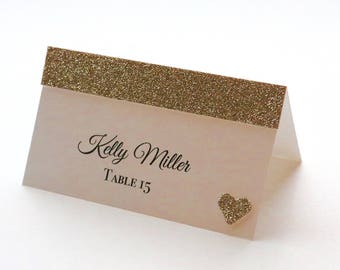 Wedding Place Cards, Glitter Wedding Place Cards, Gold Glitter Place Cards, Champaign Glitter Place Cards, Place Card, Champaign Place Cards