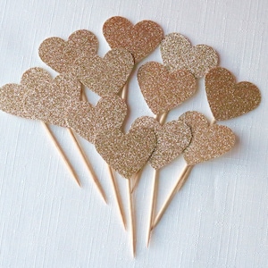 12 DOUBLE SIDED Rose gold glitter Heart cupcake toppers, rustic wedding cupcake toppers, rose gold wedding, rose gold cupcake toppers, i do