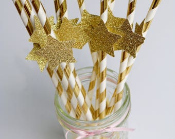Gold paper straws, gold star paper straws, gold party straws, gold glitter paper straws, twinkle twinkle little star, gold metallic straws