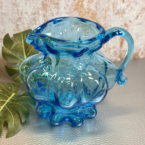 Kanawha Glass, Blue Vintage Pitcher/Creamer, Handcrafted Glassware