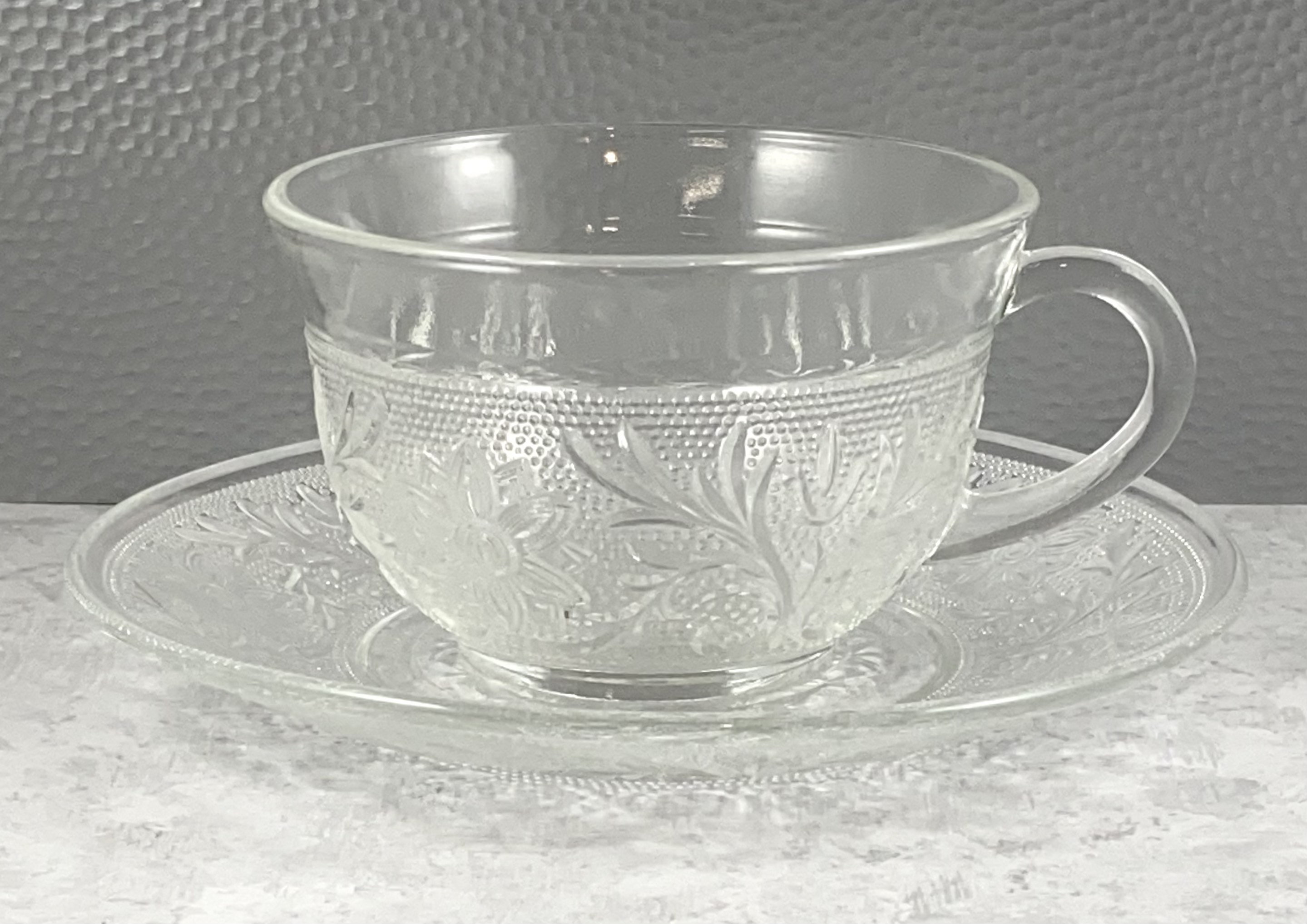 Anchor Hocking Tea Set, Vintage Glass Cup and Saucer, Sandwich Clear Pattern - Etsy