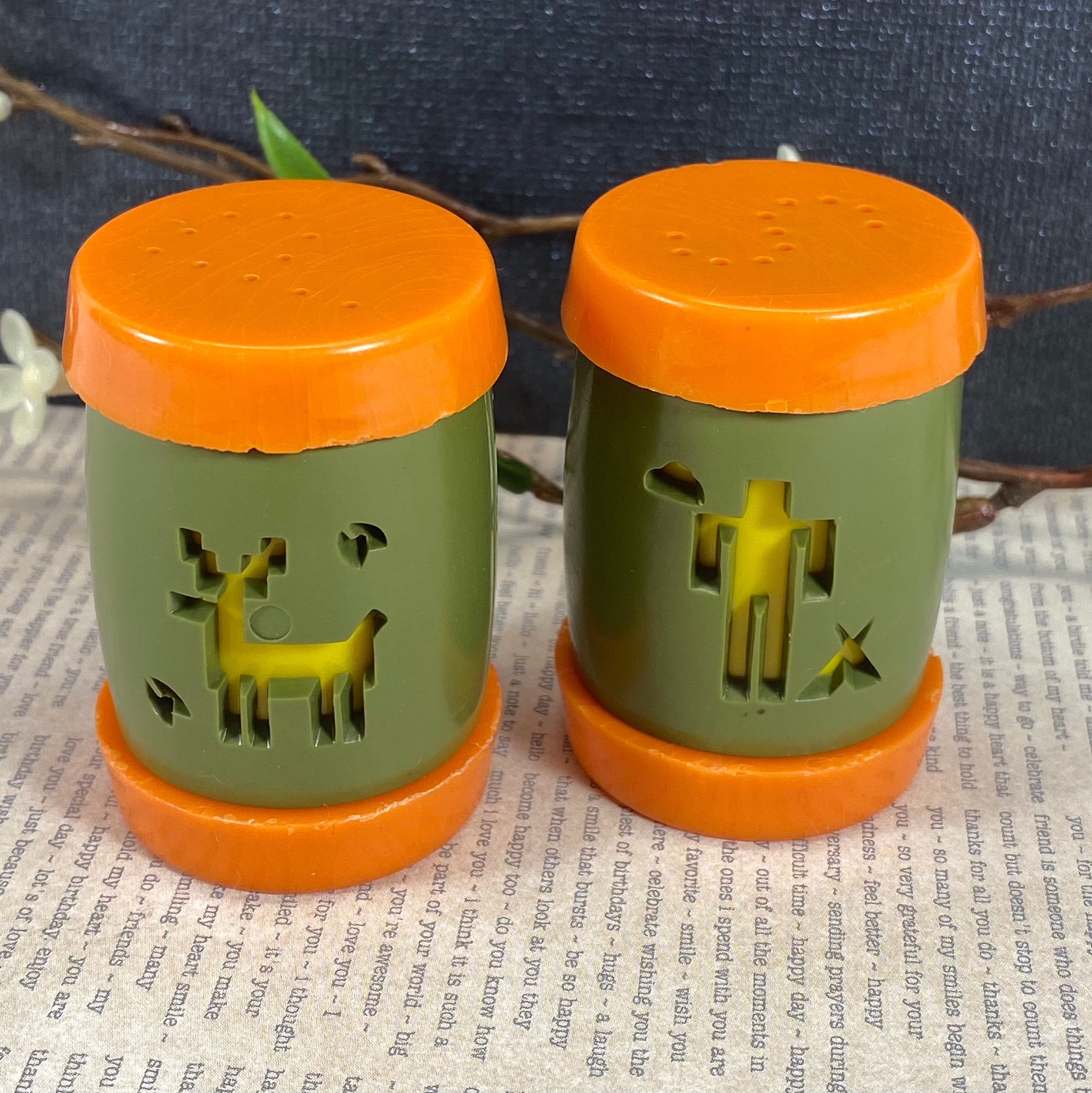 St. Labre Indian School Salt and Pepper Shakers, Vintage Drums and Deer ...