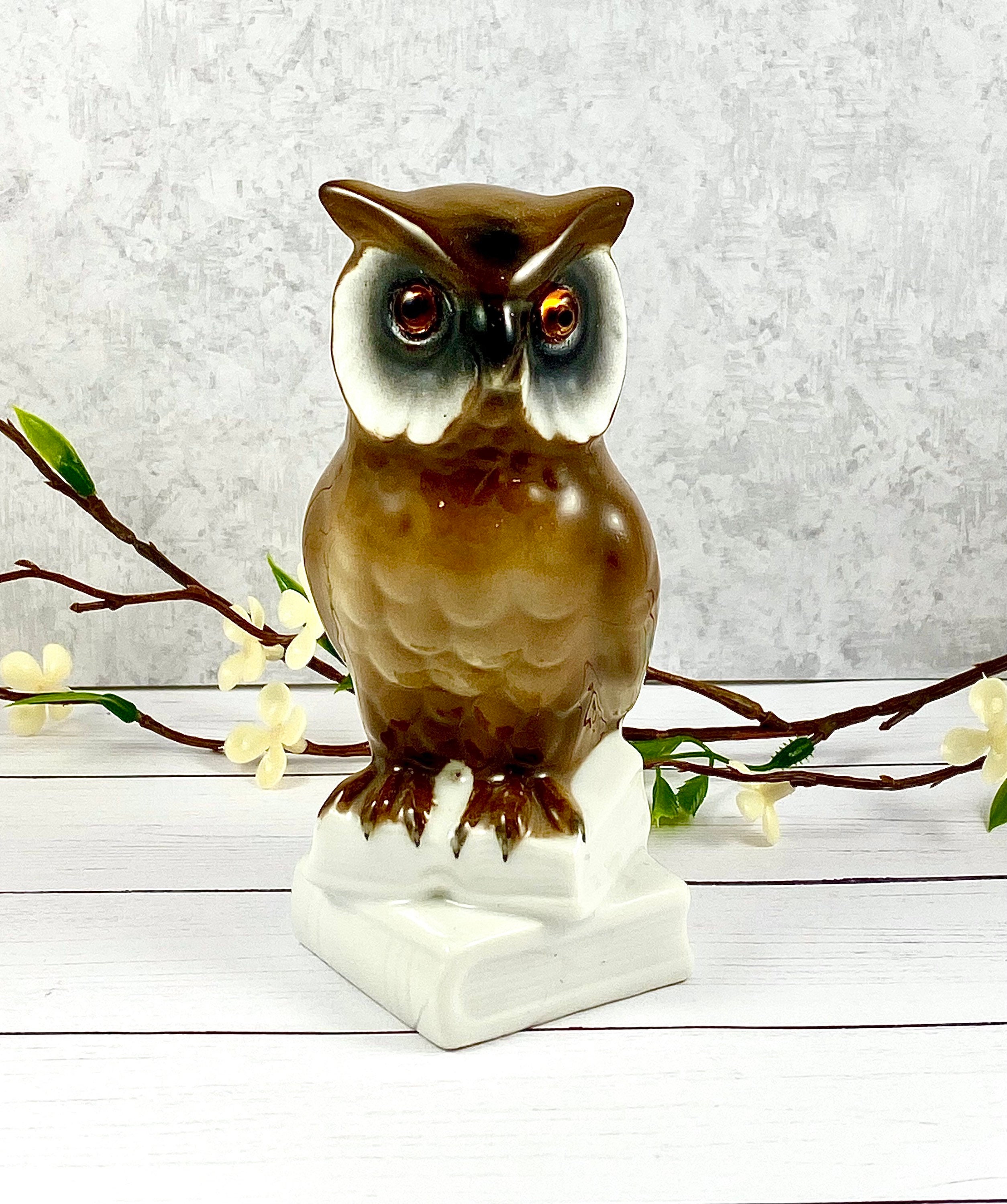 E & R Golden Crown Wise Owl Figurine on Books, Made in Western Germany