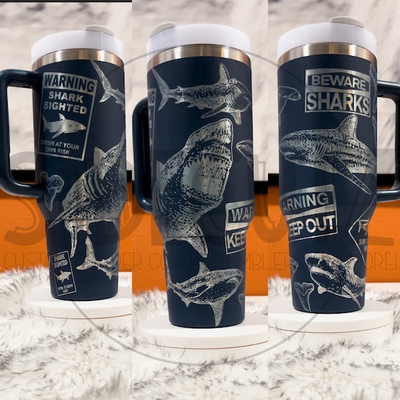 Sharks 40oz Tumbler With Handle, Lid, Straw, Laser Engraved