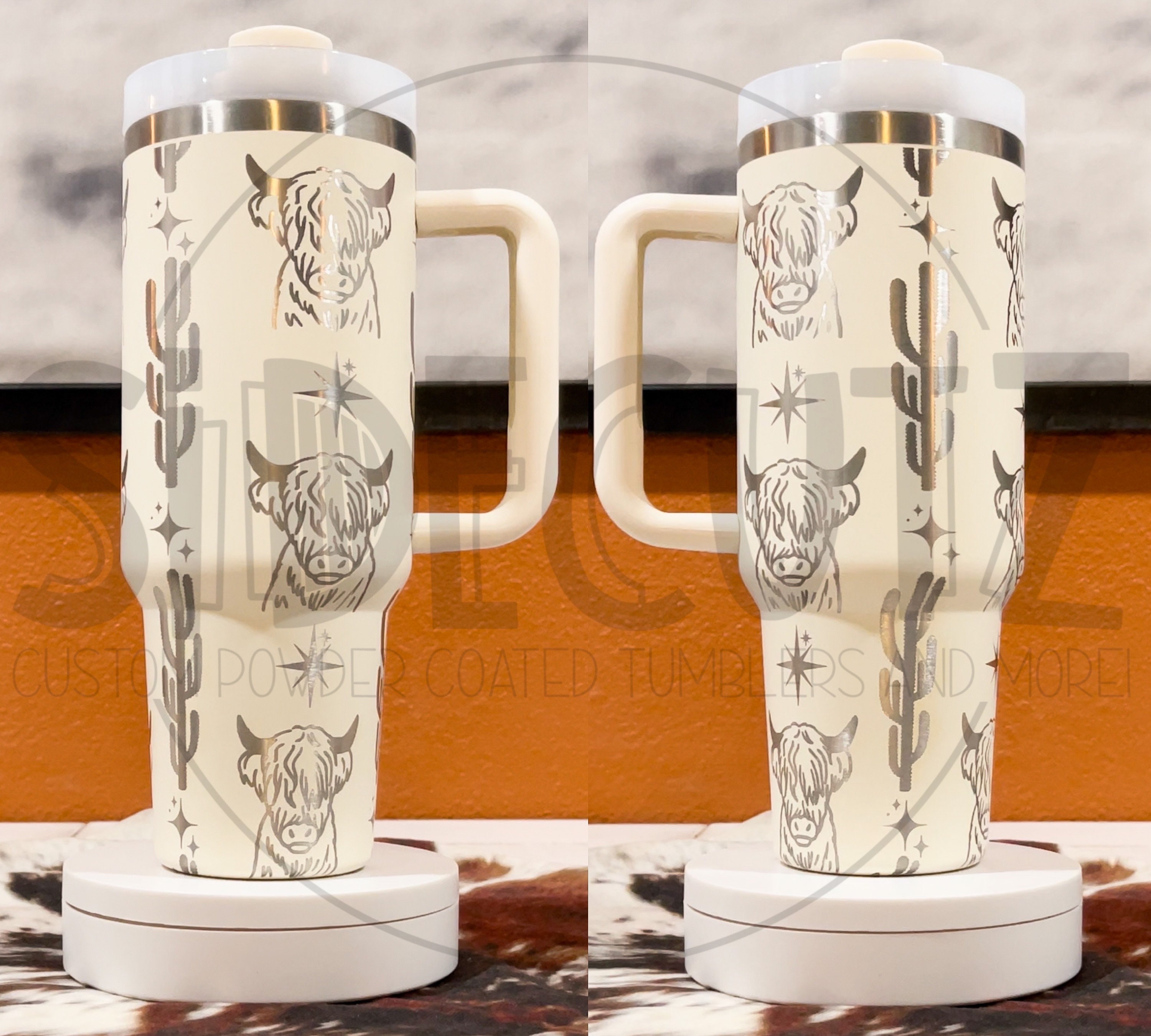 Black Cowprint with Orange Handle 40oz Tumbler – Horse Creek