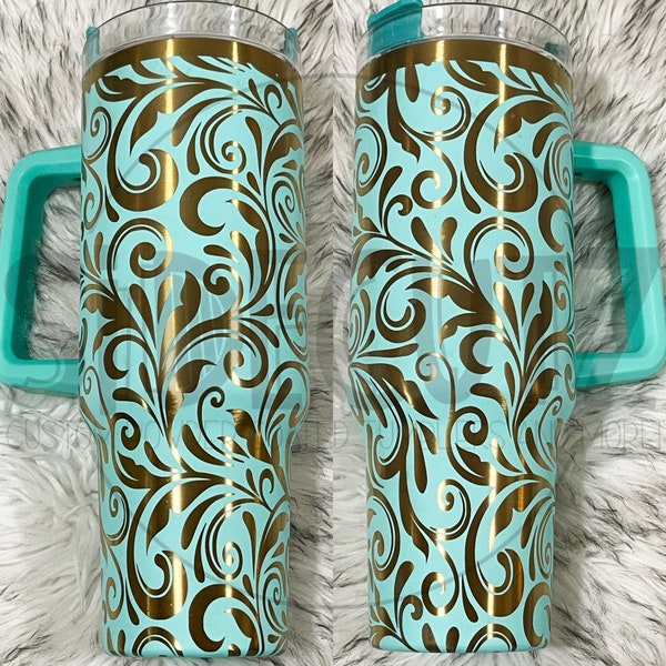 Tooled Leather Style SVG Tumbler Wrap - Laser Engraving