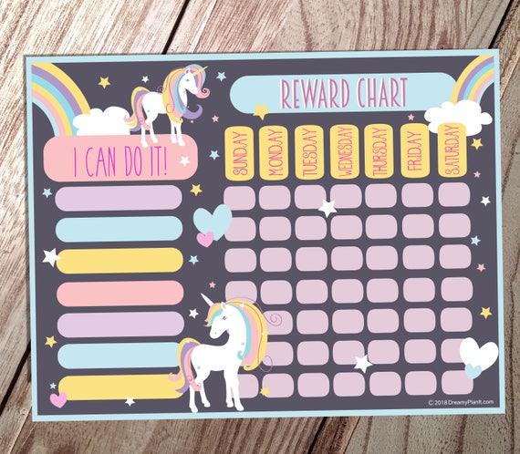 Kids Reward Chart Unicorn Midnight Blue Instant Download | Etsy