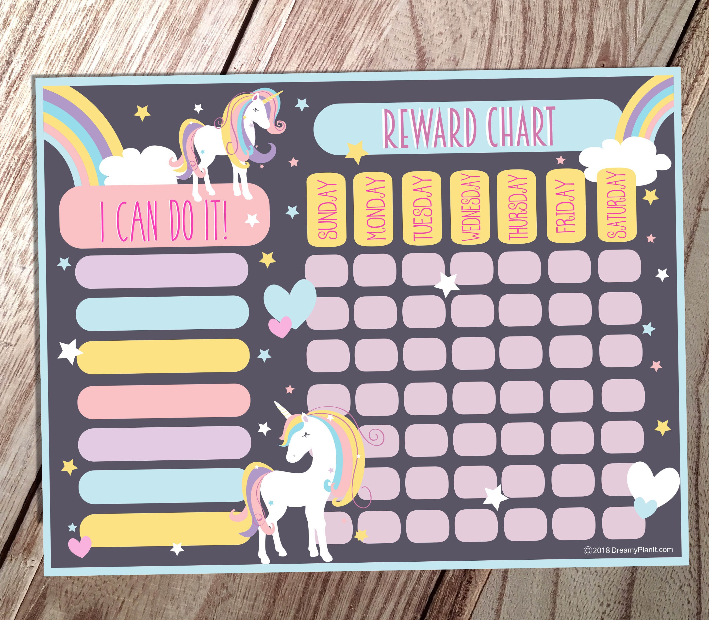kids reward chart unicorn midnight blue instant download etsy