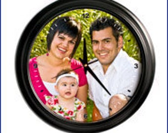 Custom Print Clock ** Round Personalized Wall Clock with Black rim **