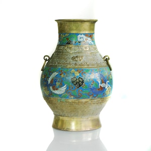 Antique Japanese Champleve Bronze Enamel Cloisonne Vase