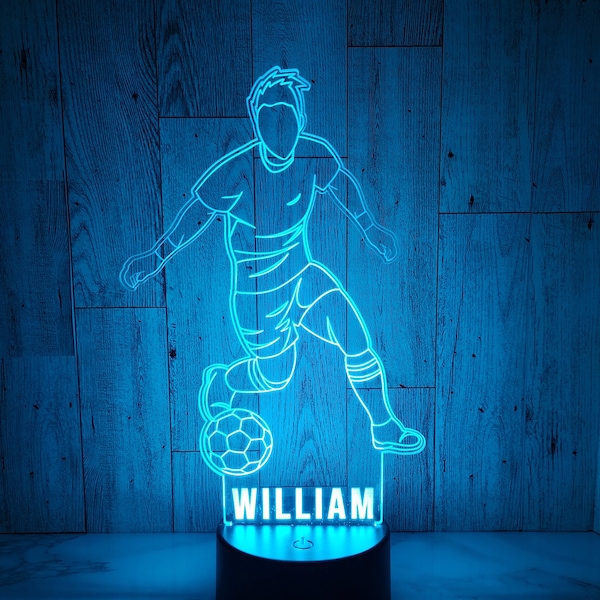 Personalized Football Player Night Light | Acrylic LED Night Light, Kids Bedroom Decor, Custom Night Light Personalized, Boys Room, Soccer |