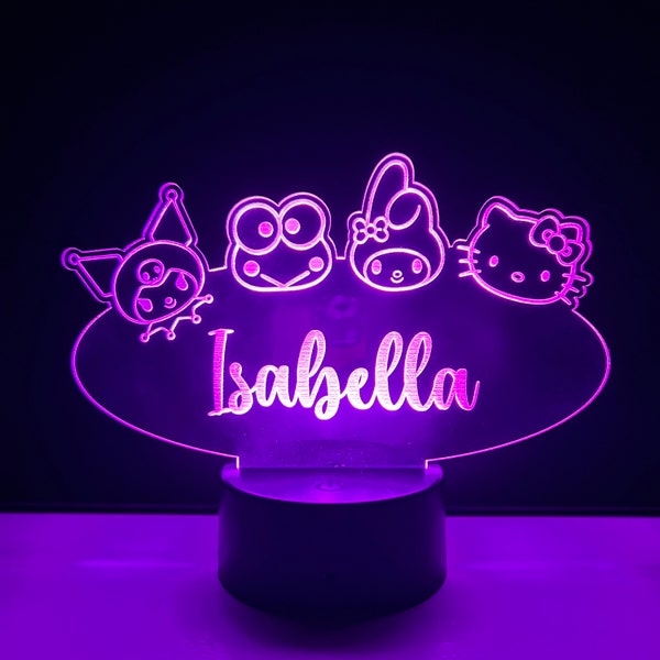 Cute Animal Characters Personalized 3D LED Light | Acrylic LED Night Light, Bedroom Decor, Custom Night Light, Kids Room, Kitty, Hello |