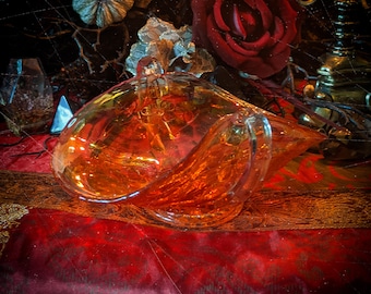 Vintage Orange Carnival Glass Taco Console Altar Offering Bowl