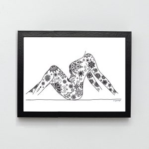 Woman Drawing Art Print / Empowerment Artwork / Black and image 1