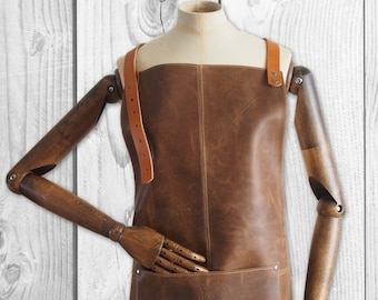 Brown leather apron, Blacksmith's apron, Barber apron, Silversmith's apron, Woodwork apron, Sturdy leather apron, Gift for him, Father's day