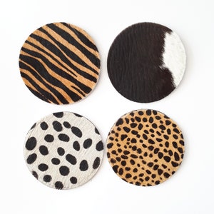 Round cowhide coasters, Four coaster, housewarming gift, set of coasters, double layer coasters, leather coasters, cowhide coasters